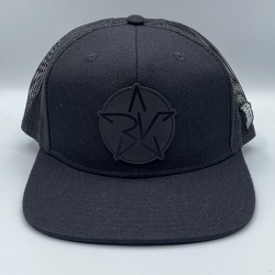 Black/Black Leather Patch Trucker with Black Star FLAT BRIM