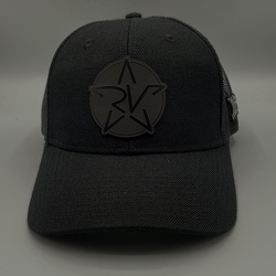 Black/Black Leather Patch Trucker with Black Star Logo