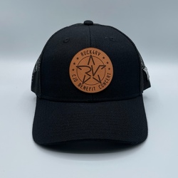Black/Black Leather Patch Trucker with Tan Full Logo