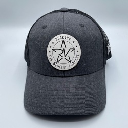 Charcoal/Black Leather Patch Trucker with White Full Logo