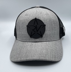 Heather/Black Leather Patch Trucker with Black Star Logo
