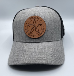Heather/Black Leather Patch Trucker with Tan Full Logo